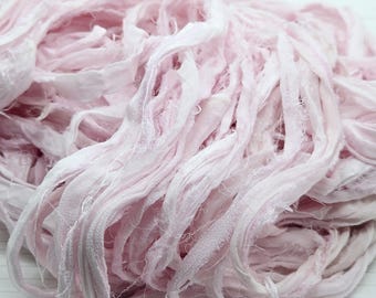 Baby Pink Sari Silk Chiffon Ribbon: Torn Edge Recycled Fabric, 4 Yards