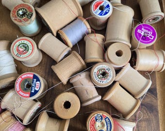 42 Vintage Wooden Thread Spools: Craft & Assemblage Supplies
