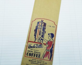 Vintage Morgan Bros Uncle Bills Coffee Bag- Vintage Business Ephemera- Glendale,NY