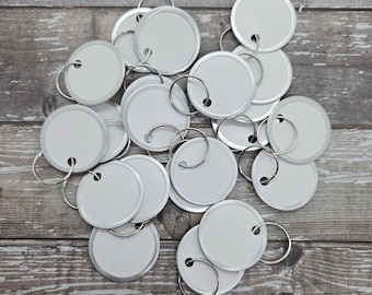 Small Round White Tags with Metal Rims= Pkg of 20 tags, Junque Journals, Crafting Supplies
