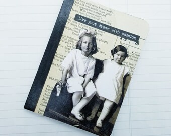 Collaged Pocket Composition Notebook- Live Your Dream- Vintage Images, Diary,