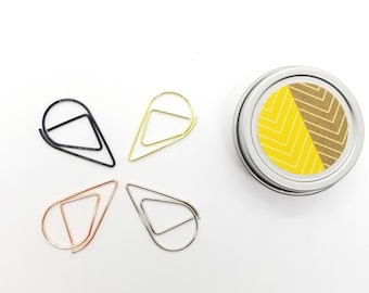 Teardrop Paper Clips: Black, Rose Gold, Silver, Gold - 20 Pkg