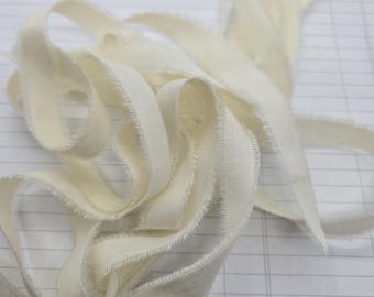 Frayed Rustic Cotton Ribbon - Natural Beige, 1/2 inch wide , 2 Yards