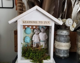 Learning To Fly- House- Assemblage Art- Vintage Paper Artwork