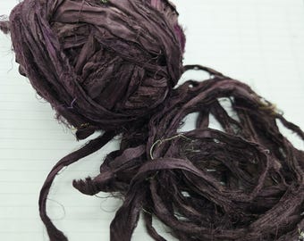 NEW! Eggplant Purple Sari Silk Ribbon: Torn Edge Junk Journal Supply (4 Yards)