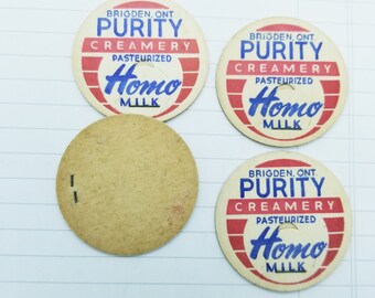 Vintage Purity Creamery Milk Bottle Caps: Brigden, Ontario (Pkg of 4)