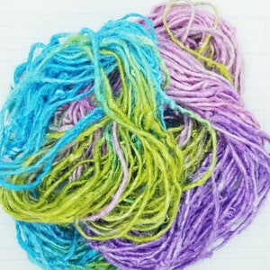Bonbon de Pâques bleu vert rose violet végétalien banane fil de soie - 4 yards, collage, tissage, arts du papier