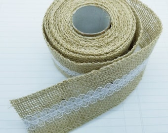 Lace & Burlap Woven Ribbon- 2 inches Wide- Cottagecore Ribbon Decor