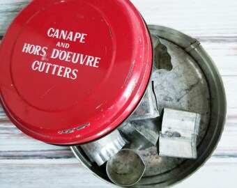 Metal Tin- Canape Cutters- Sandwich Cutters- Vintage Kitchen Baking- Grandmas Kitchen-50s 60s