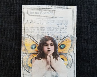 Scarlet Girl Altered Art Card: Original Collage, Mini Artwork