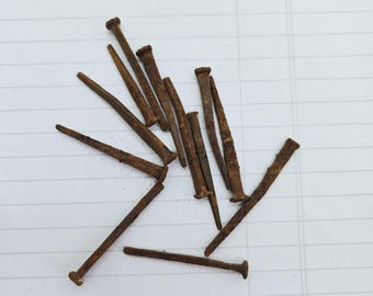 12 Mini Rusty Bent Vintage Square Nails for Assemblage Art, Collage