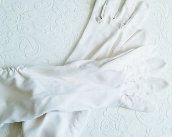 Vintage Ivory Nylon Ladies Gloves Long ruched gloves