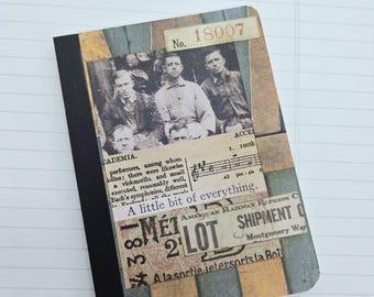 Collaged Pocket Composition Notebook- Workmen - Vintage Images, Diary,