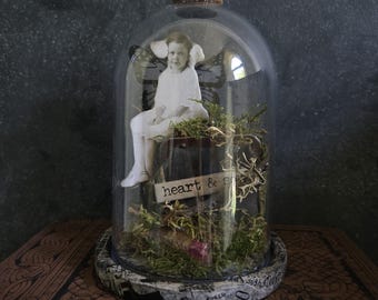 Heart & Soul Cloche, Forestcore Assemblage, Cottagecore Display,  Collection of Curiosities