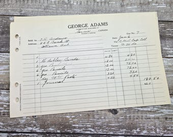 Vintage George Adams Business Stationery Shop account pages, Sarnia, Ontario- Package of 10