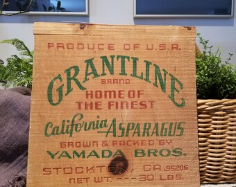 Grantline Brand California Asparagus Farm Crate Ends- Stockton California, Rustic Decor, Farmcore