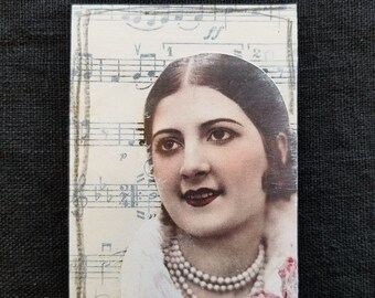 Girl with Pearls- Altered Art Card- Trading Card- Original Collage- Mini Collage Artwork- Collector Card- Mini Artwork
