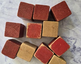 Vintage Wood Blocks- Red & Natural -11 Blocks