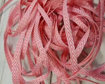 Pink and White Chevron polyesterTwill Tape: 1/4 inch, 5 Yards