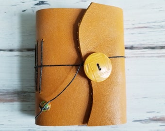 Reclaimed Leather Mini Notebook- Lightly Textured brown with vintage button closure