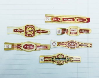 Cigar bands,, assemblage,  collage ephemera vintage collectable 6 bands