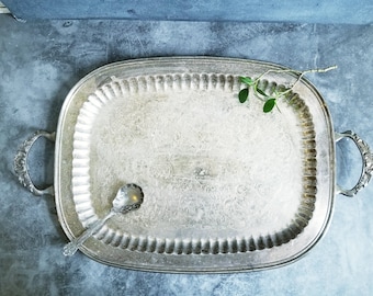 Large Vintage Silverplated Tray: Ornate Cottagecore Display