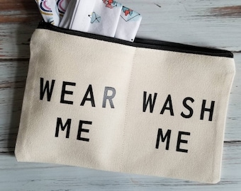 Cotton Face Mask Pouch: Zippered Double Compartment - Washable