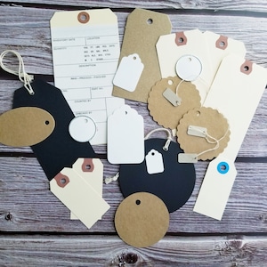 Collection de 20 étiquettes - Diverses étiquettes en papier - Fournitures de journaux indésirables - Kraft, Mini Tags
