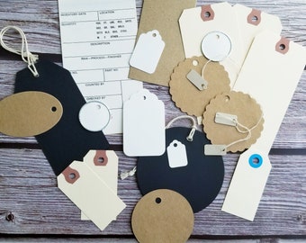 20 Tag Collection- Various Paper Tags- Junk Journal Supplies- Kraft, Mini Tags