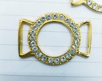 3 Vintage Gold Plated Rhinestone Links