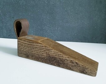 American Chestnut Wooden Door Wedge- Leather Strap