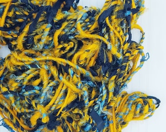 Spooky Black & Orange Vegan Banana Silk Yarn- 4 Yards, Collage, Weaving, Paper Arts