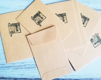 Lock Stamped Manila Coin Envelopes- Set of 10 medium manila envelopes for crafts, assemblage, collage, scrapbooks