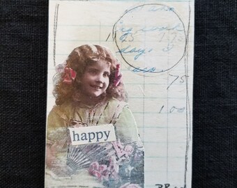 Happy Girl- Altered Art Card- Trading Card- Original Collage- Mini Collage Artwork- Collector Card- Mini Artwork