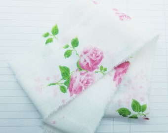 Pink Roses Wide Torn Cotton Polyester Ribbon- Recycled Vintage Fabric- 4 yards