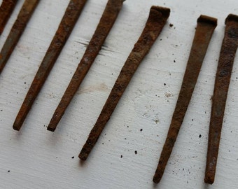 10 Small Rusty Bent Vintage Square Nails for Assemblage Art, Collage