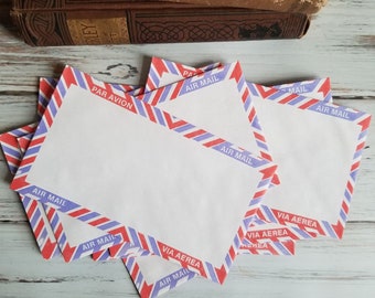 10 vintage airmail Envelope, light purple red paper Envelope, Packaging, Scrapbook Insert, 3.5 x 6.5 inch Envelope, Craft Supply