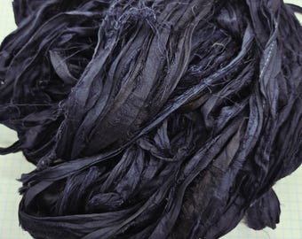 NEW! Dark Midnight Blue Sari Silk Ribbon: Torn Edge Junk Journal Supply (4 Yards)