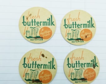 Vintage Fresh Buttermilk Creamery Milk Bottle Caps - Set of 4