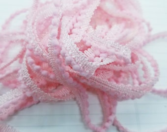 Baby Pink 3/8 inch Mini Polyester bobble Pom Pom Ribbon- 2 Yards