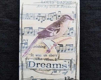 Dreams Bird Collage Card: Original Mini Artwork