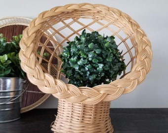 Boho Wicker Plant Chair Planter- Vintage Wicker, Rattan, Cottagecore, Grannychic