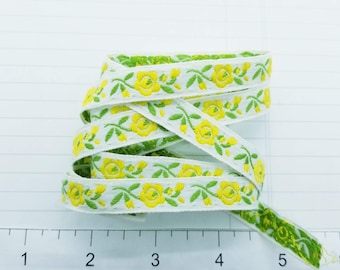 Vintage Yellow Floral Embroidered Ribbon: 1-Yard Piece