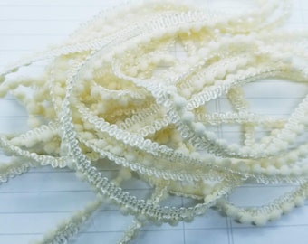 Ivory 3/8 inch Mini Polyester bobble Pom Pom Ribbon- 2 Yards