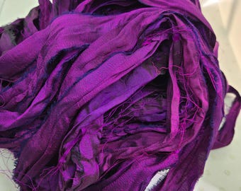 Deep Fuchsia Sari Silk Ribbon: Torn Edge, Junk Journal Supply (4 Yards)