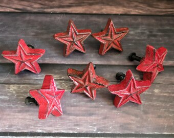 Rustic Red Star Door Knob,Drawer Pull, Americana Style- Set of 7 pulls