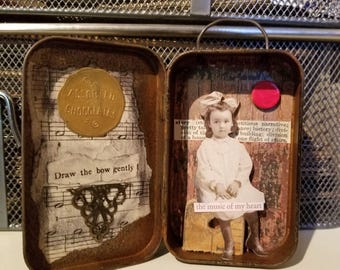 48 Preludes Altered Art Tin- Rustic Assemblage Artwork
