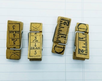 Wooden Printed Clothes Pins- Set of 4- 2 Designs- Typography- Decorative Clothes Pins