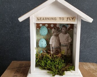 Learning To Fly- House- Assemblage Art- Vintage Paper Artwork