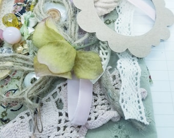 Inspiration Collection- Vintage Quilt, Textile Embellishments, Paper, Vintage Buttons,Millinery Flower
